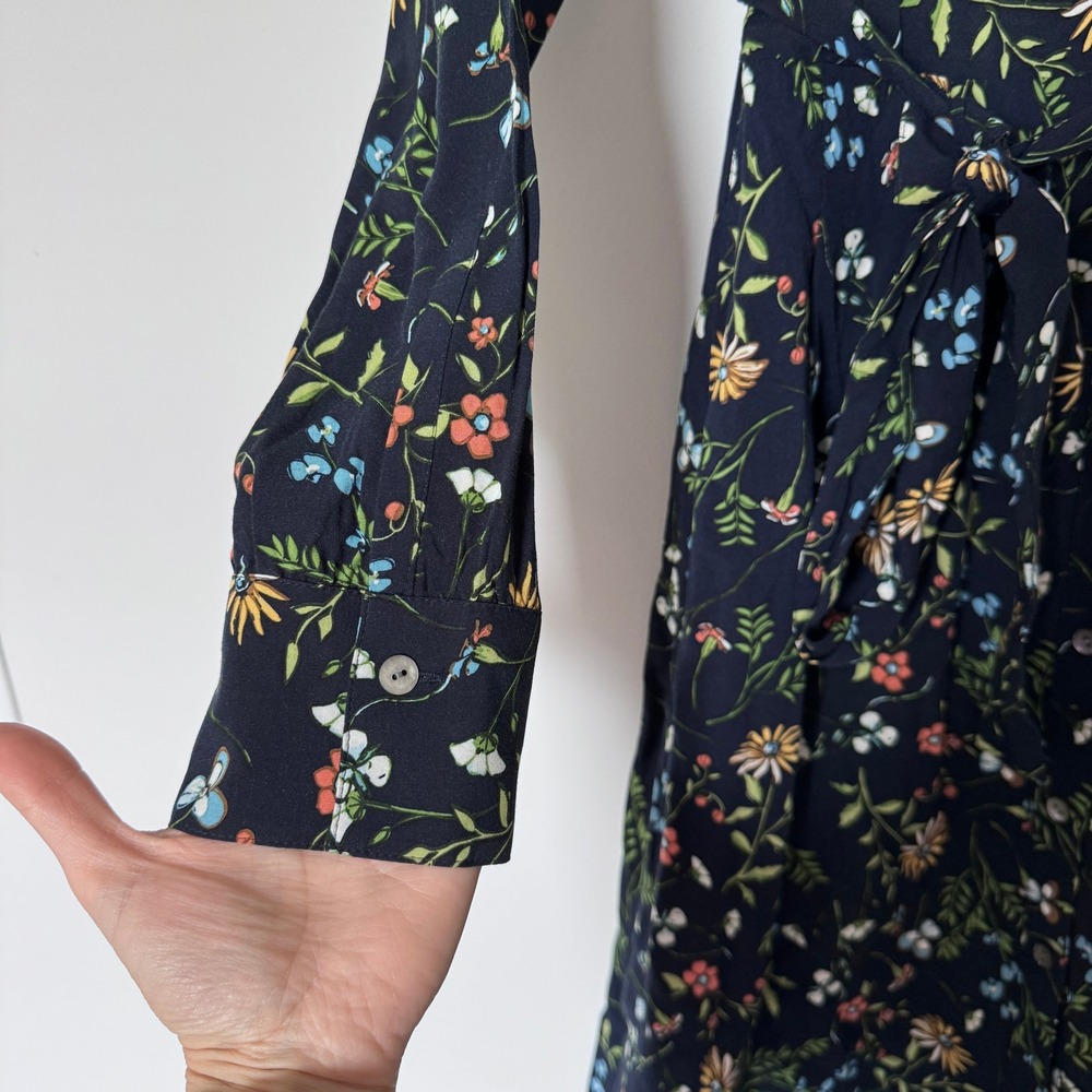 J. Jill Long Sleeve Floral Shirt Dress Belt Modest Church Spring Easter Size L - Picture 3 of 10
